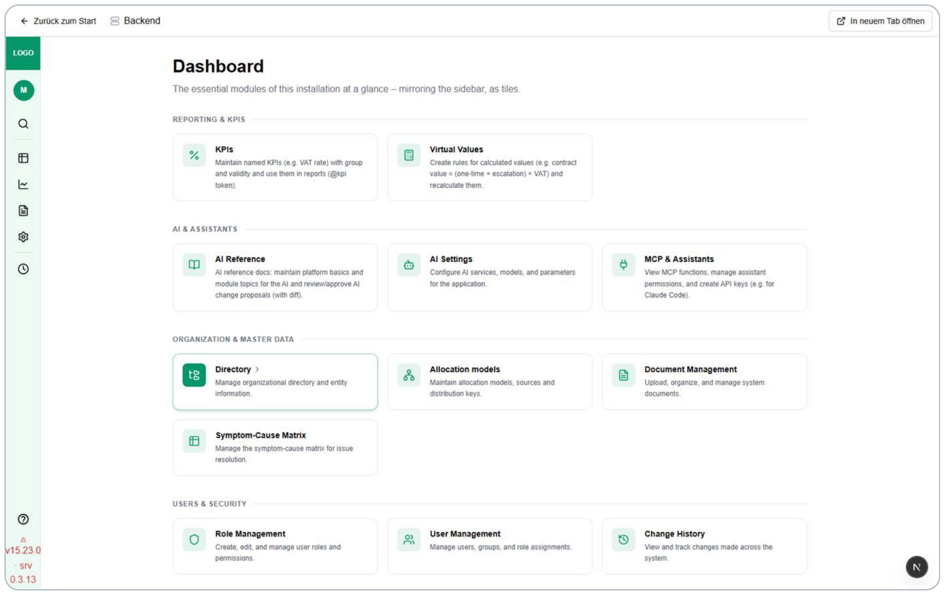 T-NEX Banking Platform: Choose an administration area